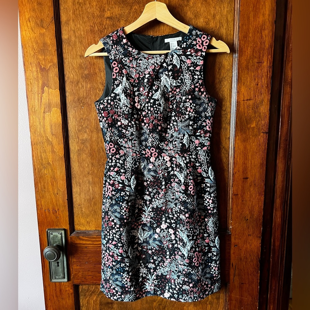 H&M Jacquard Floral Print Sleeveless Sheath Mini Dress With Back Zipper Size 4